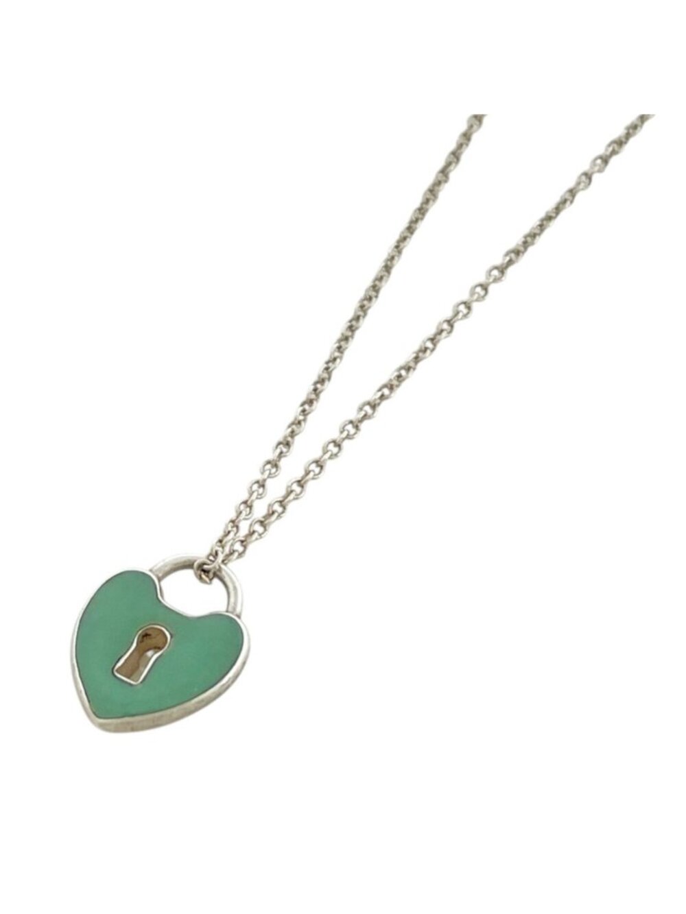 Tiffany & Co Heart Lock Necklace 925 Sterling Silver Green